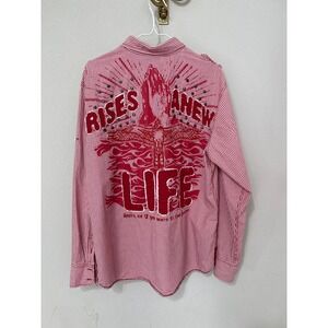 Blac Label Button Down Mens‎ XL Red Gingham Embroidered Applique Back Rises Anew
